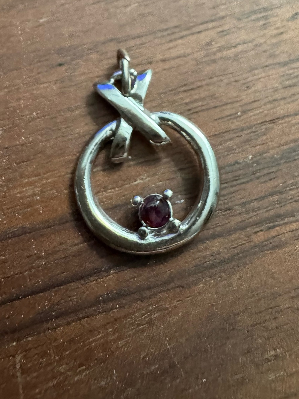 Vintage Silvertoned XO Faux Garnet Pendant